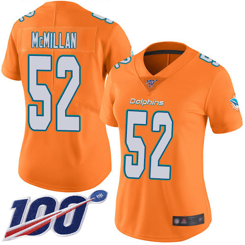 Dolphins #52 Raekwon McMillan Orange Women's Stitched Football Limited Rush 100th Season Jersey