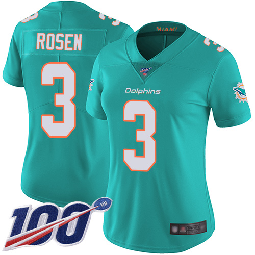 Dolphins #3 Josh Rosen Aqua Green Team Color Women's Stitched Football 100th Season Vapor Limited Jersey - Click Image to Close