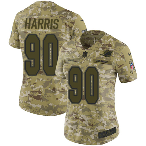 Nike Dolphins #90 Charles Harris Camo Women's Stitched NFL Limited 2018 Salute to Service Jersey - Click Image to Close