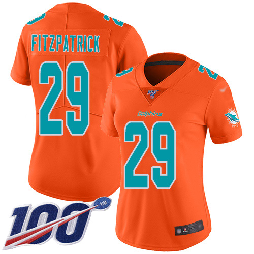 Dolphins #29 Minkah Fitzpatrick Orange Women's Stitched Football Limited Inverted Legend 100th Season Jersey