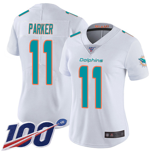 Dolphins #11 DeVante Parker White Women's Stitched Football 100th Season Vapor Limited Jersey