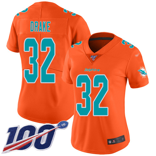 Dolphins #32 Kenyan Drake Orange Women's Stitched Football Limited Inverted Legend 100th Season Jersey