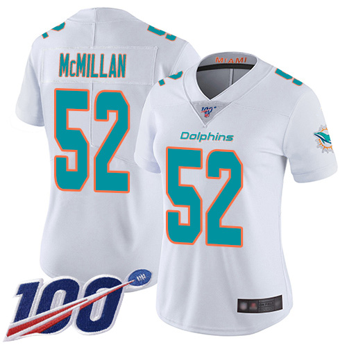 Dolphins #52 Raekwon McMillan White Women's Stitched Football 100th Season Vapor Limited Jersey