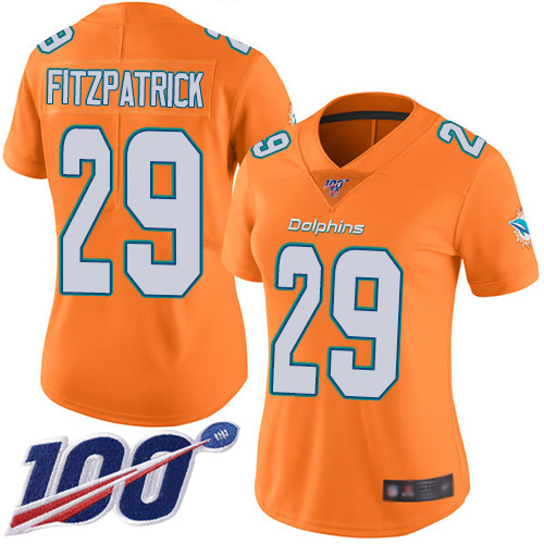 Dolphins #29 Minkah Fitzpatrick Orange Women's Stitched Football Limited Rush 100th Season Jersey