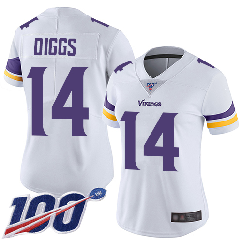 Vikings #14 Stefon Diggs White Women's Stitched Football 100th Season Vapor Limited Jersey