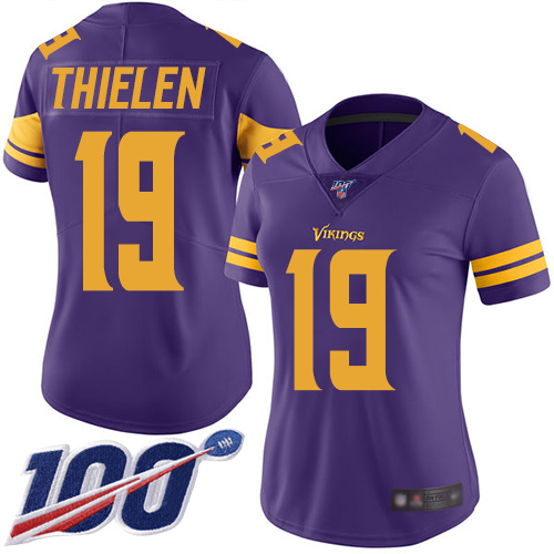 Vikings #19 Adam Thielen Purple Women's Stitched Football Limited Rush 100th Season Jersey - Click Image to Close