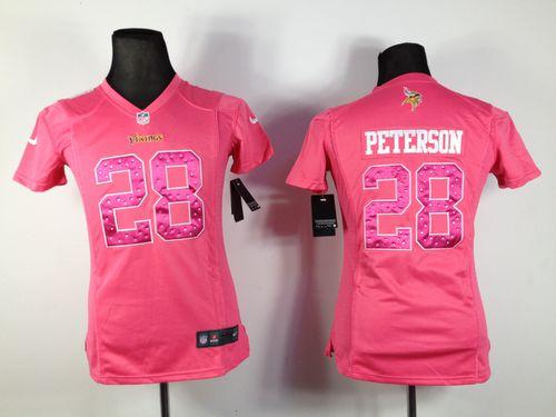 Nike Vikings #28 Adrian Peterson Pink Sweetheart Women's Stitched NFL Elite Jersey