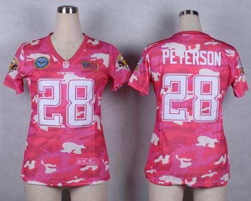 Nike Vikings #28 Adrian Peterson Pink Women's Stitched NFL Elite Camo Fashion Jersey