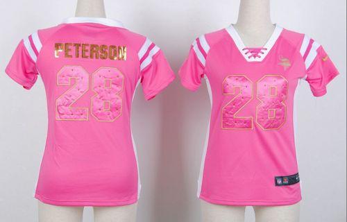 Nike Vikings #28 Adrian Peterson Pink Women's Stitched NFL Elite Draft Him Shimmer Jersey