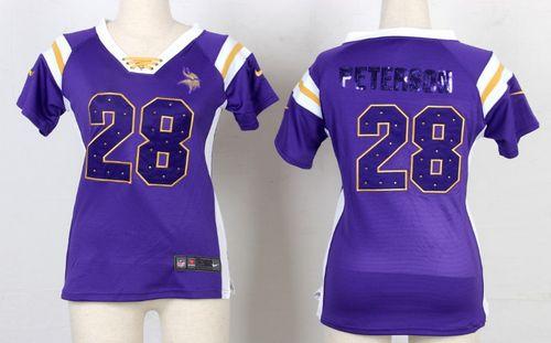 Nike Vikings #28 Adrian Peterson Purple Women's Stitched NFL Elite Draft Him Shimmer Jersey