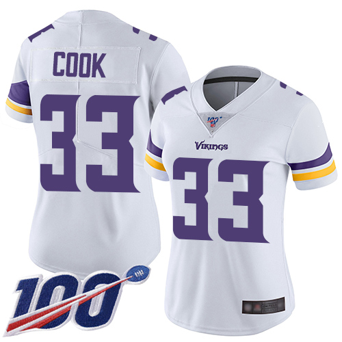 Vikings #33 Dalvin Cook White Women's Stitched Football 100th Season Vapor Limited Jersey