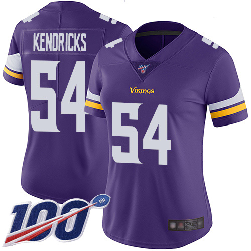 Vikings #54 Eric Kendricks Purple Team Color Women's Stitched Football 100th Season Vapor Limited Jersey - Click Image to Close