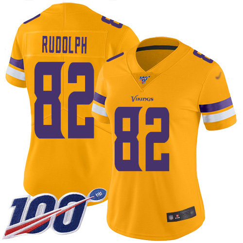 Vikings #82 Kyle Rudolph Gold Women's Stitched Football Limited Inverted Legend 100th Season Jersey - Click Image to Close