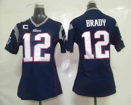 Nike Patriots #12 Tom Brady Navy Blue Team Color With C Patch Women's Stitched NFL Elite Jersey