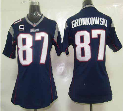 Nike Patriots #87 Rob Gronkowski Navy Blue Team Color With C Patch Women's Stitched NFL Elite Jersey - Click Image to Close