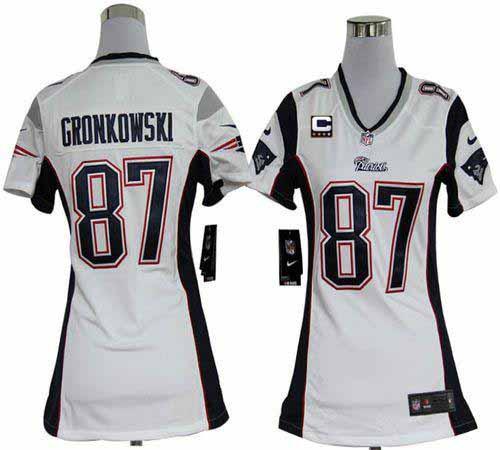 Nike Patriots #87 Rob Gronkowski White With C Patch Women's Stitched NFL Elite Jersey