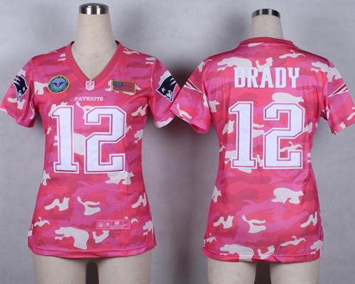 Nike Patriots #12 Tom Brady Pink Women's Stitched NFL Elite Camo Fashion Jersey