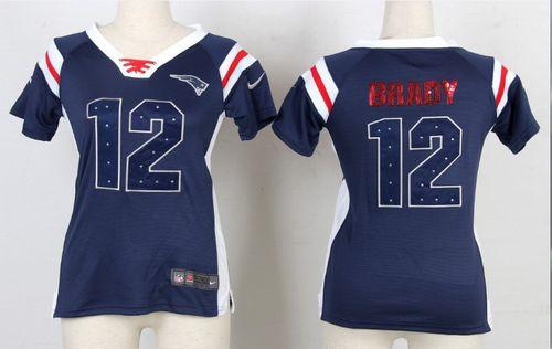 Nike Patriots #12 Tom Brady Navy Blue Women's Stitched NFL Elite Draft Him Shimmer Jersey