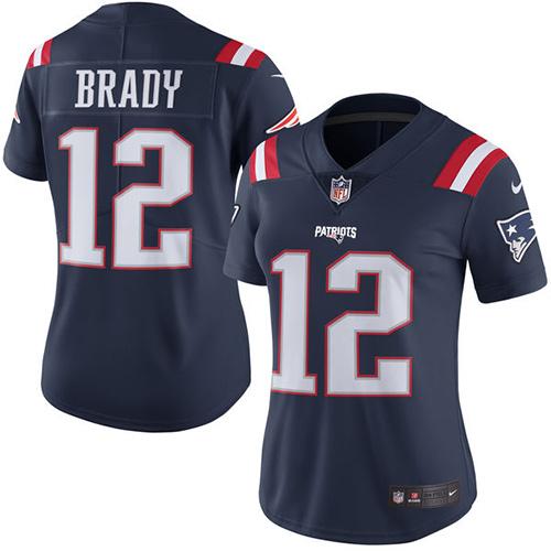 Nike Patriots #12 Tom Brady Navy Blue Women's Stitched NFL Limited Rush Jersey