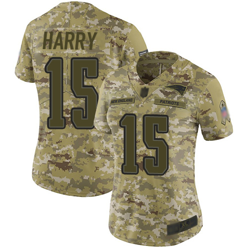 Patriots #15 N'Keal Harry Camo Women's Stitched Football Limited 2018 Salute to Service Jersey - Click Image to Close