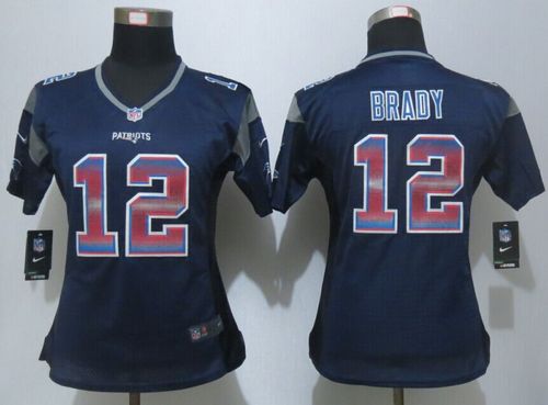 Nike Patriots #12 Tom Brady Navy Blue Team Color Women's Stitched NFL Elite Strobe Jersey