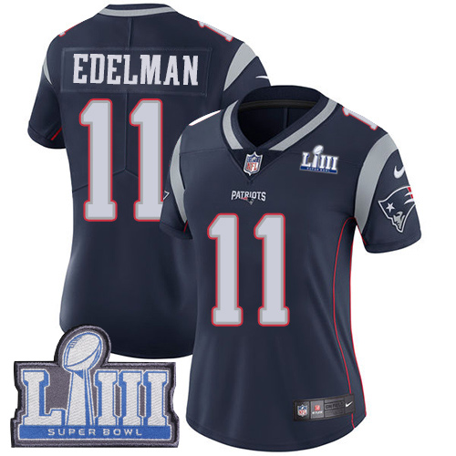 Nike Patriots #11 Julian Edelman Navy Blue Team Color Super Bowl LIII Bound Women's Stitched NFL Vapor Untouchable Limited Jersey - Click Image to Close