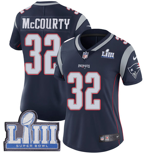 Nike Patriots #32 Devin McCourty Navy Blue Team Color Super Bowl LIII Bound Women's Stitched NFL Vapor Untouchable Limited Jersey - Click Image to Close