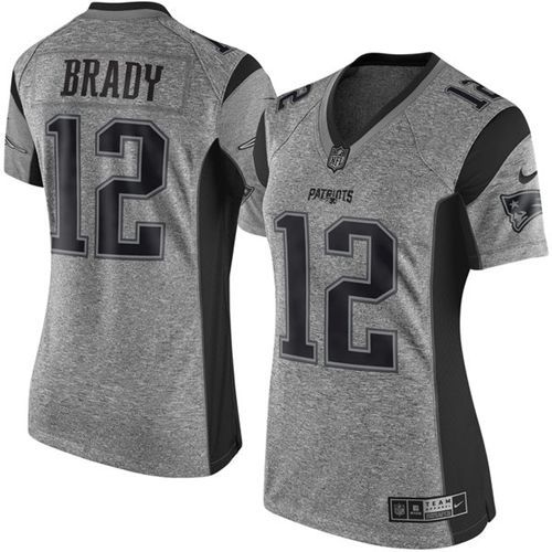 Nike Patriots #12 Tom Brady Gray Women's Stitched NFL Limited Gridiron Gray Jersey - Click Image to Close