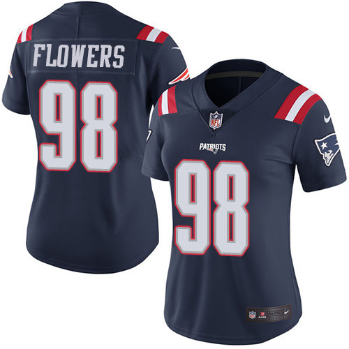 Nike Patriots #98 Trey Flowers Navy Blue Women's Stitched NFL Limited Rush Jersey - Click Image to Close