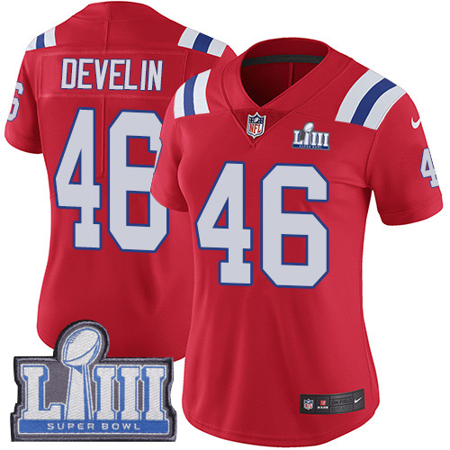 Nike Patriots #46 James Develin Red Alternate Super Bowl LIII Bound Women's Stitched NFL Vapor Untouchable Limited Jersey - Click Image to Close