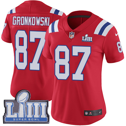 Nike Patriots #87 Rob Gronkowski Red Alternate Super Bowl LIII Bound Women's Stitched NFL Vapor Untouchable Limited Jersey - Click Image to Close