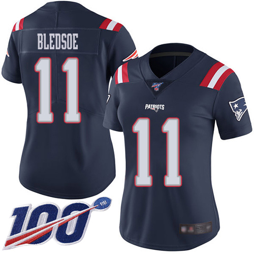 Patriots #11 Drew Bledsoe Navy Blue Women's Stitched Football Limited Rush 100th Season Jersey - Click Image to Close