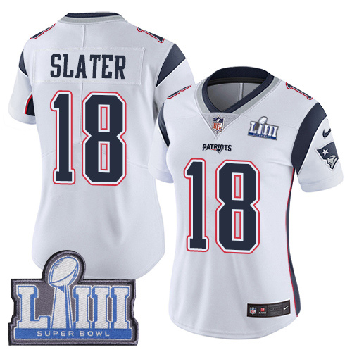 Nike Patriots #18 Matt Slater White Super Bowl LIII Bound Women's Stitched NFL Vapor Untouchable Limited Jersey - Click Image to Close