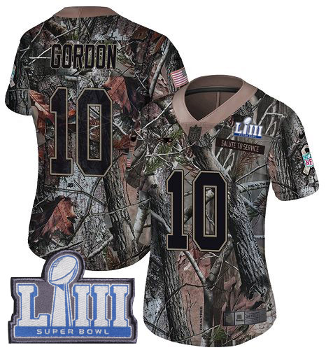 Nike Patriots #10 Josh Gordon Camo Super Bowl LIII Bound Women's Stitched NFL Limited Rush Realtree Jersey