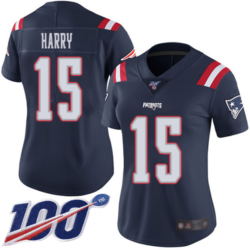 Patriots #15 N'Keal Harry Navy Blue Women's Stitched Football Limited Rush 100th Season Jersey