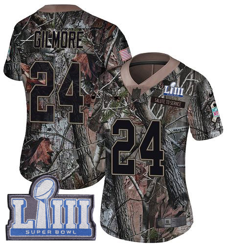 Nike Patriots #24 Stephon Gilmore Camo Super Bowl LIII Bound Women's Stitched NFL Limited Rush Realtree Jersey