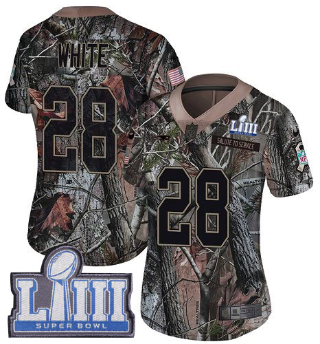 Nike Patriots #28 James White Camo Super Bowl LIII Bound Women's Stitched NFL Limited Rush Realtree Jersey