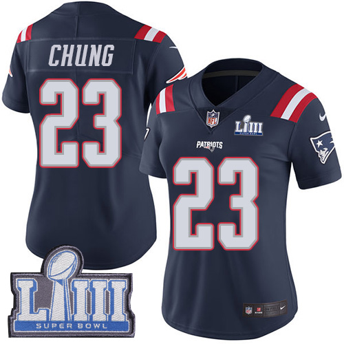 Nike Patriots #23 Patrick Chung Navy Blue Super Bowl LIII Bound Women's Stitched NFL Limited Rush Jersey - Click Image to Close