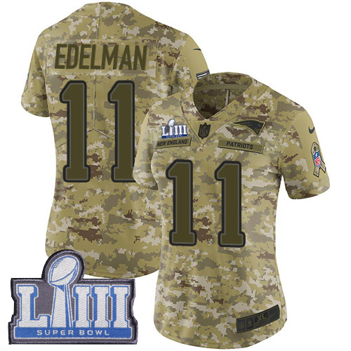 Nike Patriots #11 Julian Edelman Camo Super Bowl LIII Bound Women's Stitched NFL Limited 2018 Salute to Service Jersey