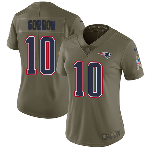 Nike Patriots #10 Josh Gordon Olive Women's Stitched NFL Limited 2017 Salute to Service Jersey - Click Image to Close