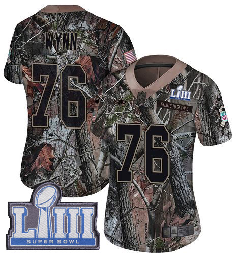 Nike Patriots #76 Isaiah Wynn Camo Super Bowl LIII Bound Women's Stitched NFL Limited Rush Realtree Jersey