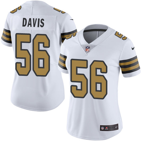 Nike Saints #56 DeMario Davis White Women's Stitched NFL Limited Rush Jersey - Click Image to Close