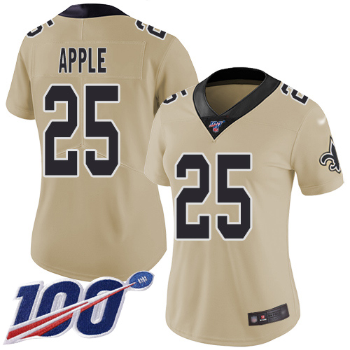 Saints #25 Eli Apple Gold Women's Stitched Football Limited Inverted Legend 100th Season Jersey