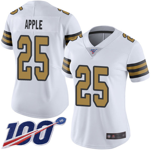 Saints #25 Eli Apple White Women's Stitched Football Limited Rush 100th Season Jersey