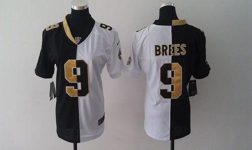 Nike Saints #9 Drew Brees Black/White Women's Stitched NFL Elite Split Jersey