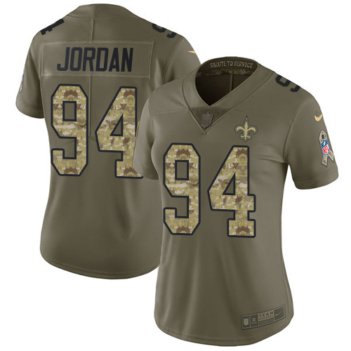 Nike Saints #94 Cameron Jordan Olive/Camo Women's Stitched NFL Limited 2017 Salute to Service Jersey