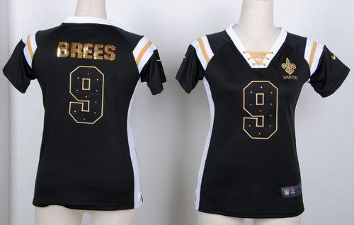 Nike Saints #9 Drew Brees Black Women's Stitched NFL Elite Draft Him Shimmer Jersey