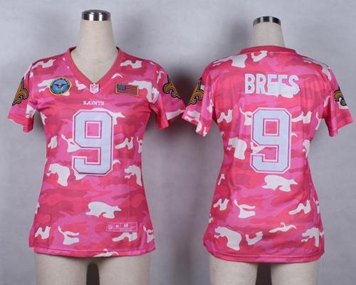 Nike Saints #9 Drew Brees Pink Women's Stitched NFL Elite Camo Fashion Jersey