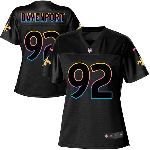 Nike Saints #92 Marcus Davenport Black Women's NFL Fashion Game Jersey - Click Image to Close