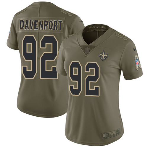 Nike Saints #92 Marcus Davenport Olive Women's Stitched NFL Limited 2017 Salute to Service Jersey - Click Image to Close